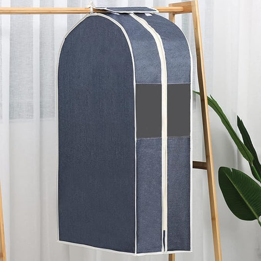 Suit Bags and Garment Covers Cotton and Linen Fabric Garment Bags for Hanging Closet Storage for Suit, Dress, Shirts, Coats, Jackets, Sweater Organizer (4 Colors)(Blue,90 * 60 * 28cm)