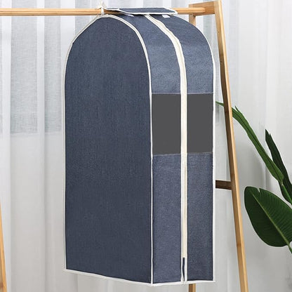 Suit Bags and Garment Covers Cotton and Linen Fabric Garment Bags for Hanging Closet Storage for Suit, Dress, Shirts, Coats, Jackets, Sweater Organizer (4 Colors)(Blue,120 * 60 * 28cm)