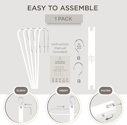 MORALVE Pants Hangers Space Saving - European Beechwood Scarf and Jean Hangers - Closet Organizer and Space Saver Pant Rack, Leggings Hanger, and Scarf Holder with 360° Swivel Hook (1 Pack)