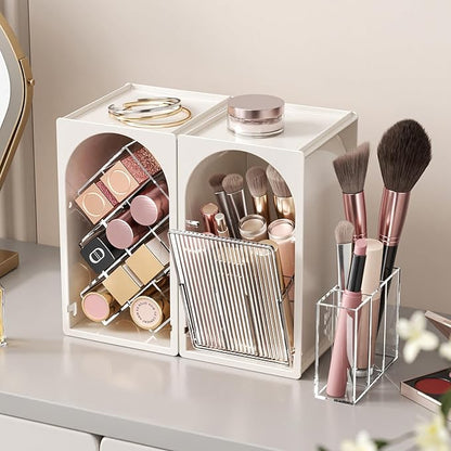 INVSSENE Stackable Makeup Organizer Countertop, Storage Perfume Skincare Cosmetic Lipstick Face Mask Makeup Brush Palettes, Ideal for Vanity Bathroom Counter