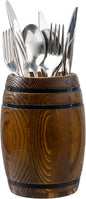 MyGift Rustic Burnt Wood Wine Barrel Design Kitchen Utensil Holder – Vintage Countertop Flatware & Cooking Tool Storage Crock