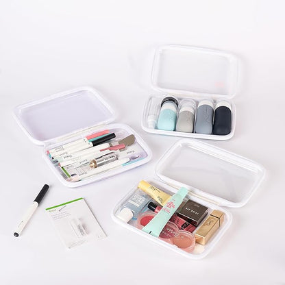 Clear Zipper Pouches Hard Shell - Transparent Storage Bins for Home Organization - Stackable Zippered Pencil Case to Organize Playroom Toy Bin - TSA Approved Toiletry Bag Travel Bags for Toiletries