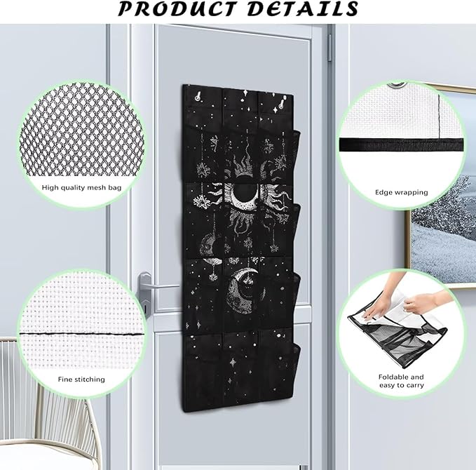 Moon Shoe Organizer Over The Door 12 Pockets Wall Hanging Storage for Living Room Large Capacity Behind Door Shoe Organizer Space Saving Multi-Funtion Storage Bag