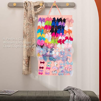 Bow Holder for Girls Hair Bows Claw Clip Organizer, Large Capacity, 4 Layer Display Holder, Holds 150+ Pcs, Pink-B, Modern Style, Felt Material, Easy Assembly for Girls & Women