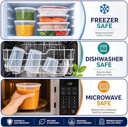 Healthy Packers Food Storage Containers with Airtight Lids - Clear Plastic Food Storage Jars - BPA Free| Leakproof - Microwaveable - Reusable - Dishwasher & Freezer Safe (8oz, 16oz, 32oz) 36 Pack