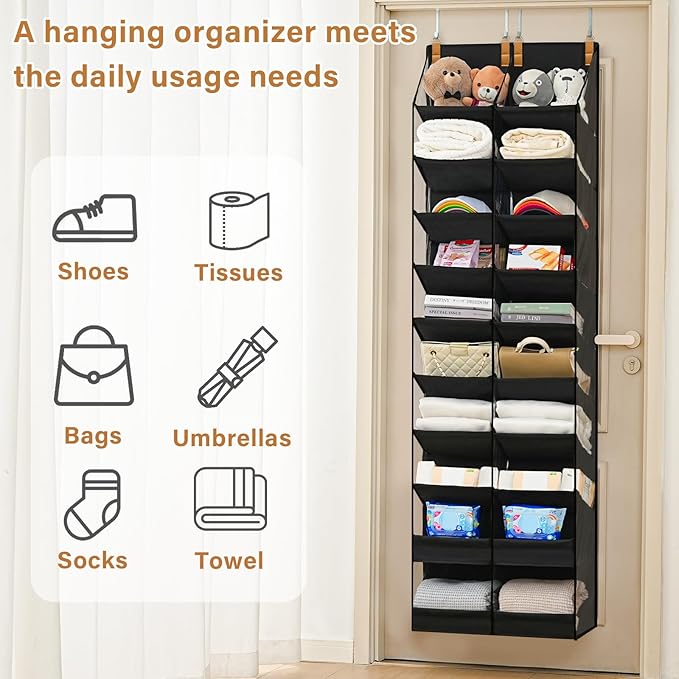 20-30 Pairs Over the Door Shoe Organizer,Side Clear Hanging Shoe Organizer,10-Tier Shoe Storage with 2 Flat Storage Layers,Door Shoe Organizer Fit All the Family’s Sneakers, Boots, Heels,Black
