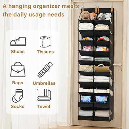 20-30 Pairs Over the Door Shoe Organizer,Side Clear Hanging Shoe Organizer,10-Tier Shoe Storage with 2 Flat Storage Layers,Door Shoe Organizer Fit All the Family’s Sneakers, Boots, Heels,Black