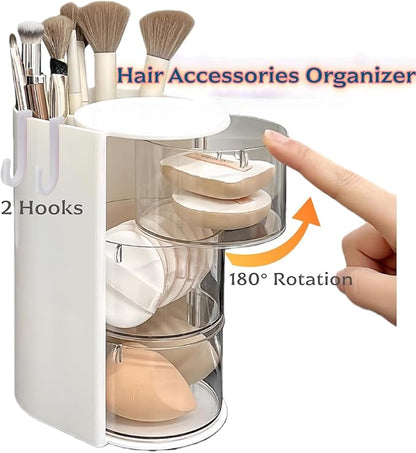 Hair Accessories Organizer With 2 Hooks,Girls Hair Accessory Organizer with Hair Brush Holder,3-Layer Hair Tie Organizer (Cloud Dancer White)
