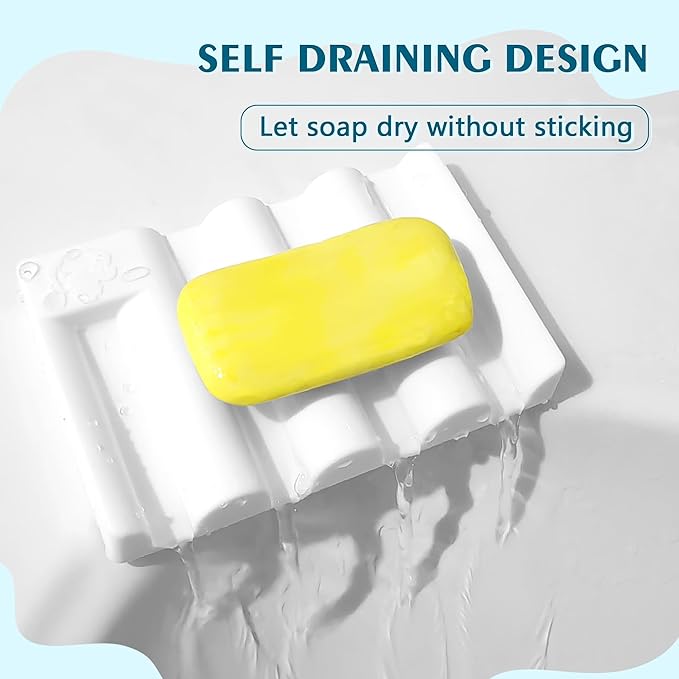 Silicone Soap Dish,Self Draining Soap Holder Perfect for Shower,Bathroom Sink,Kitchen Sink & Travel,Non-Slip Bar Soap Holder Extend Soap Life,Keep Soap Bars Dry & Easy Cleaning White-3Pcs