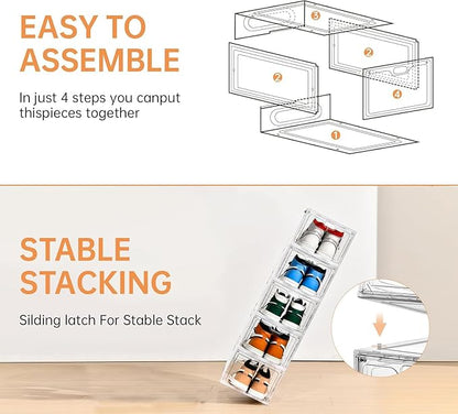 INSTY 6 Pack Large Shoe Storage Box, Clear Shoe Storage Organizer with Magnetic Door, Stackable,Shoe Containers For Display Sneakers, Easy Assembly, Fit up to US Size 12, Clear