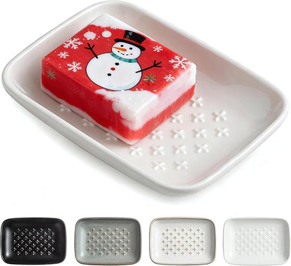 Gomakren Ceramic Soap Dish, Non-Slip Shower Soap Holder for Bathroom & Kitchen Sink, Bathroom Decor, Soap Saver Tray for Bar Soap Sponge, 5.5 Inch, White