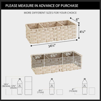 GRANNY SAYS Bathroom Baskets for Organizing, Wicker Basket for Storage, Wicker Baskets for Shelves, Waterproof Back of Toilet Storage Basket, 3 Section Bathroom Organizer Basket, 2-Pack