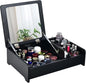 CHARMAID Countertop Vanity with Flip Top Mirror, 24inch Tabletop Laptop Desk with 2 Compartments Organizer, Modern Bedroom Makeup Dressing Vanity Mirror Cosmetic Storage Box Desktop (Black)