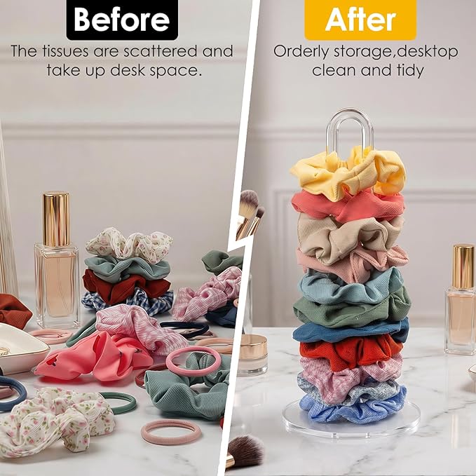 Acrylic Scrunchies Holder Stand Hair Accessories Organizer Simple transparent Scrunchies Tower Hold 25-35 Scrunchies Modern Vertical Hair Tie Organizer Jewelry Scrunchy Holder for Girls