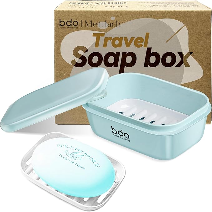 PEISAINOX Travel Soap Case with Lid,Leakproof Soap Holder with Drainage Layer, Travel Essentials Soap Containers, Portable Soap Bar Dish for Camping, Gym, Bathroom,Kitchen,Dormitory,Hotel(Green)