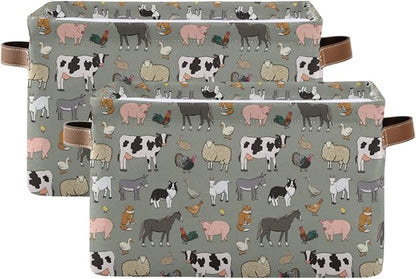 Farm Animals Pattern Rectangle Storage Bin, 15 x 11 x 9.5 in, Collapsible Organizer Storage Basket for Home Décor，2PACK