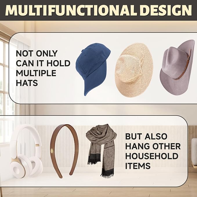 SelfTek 2.9 Inch Cowboy Hat Rack for Wall - 8 Pack Hat Hooks & Holder Hanger, Heavy Duty Adhesive Wall Mount, Western Room Decor for Baseball Cowboy, Sun Hats, Fedora, Wide Brim Hats (Clear)