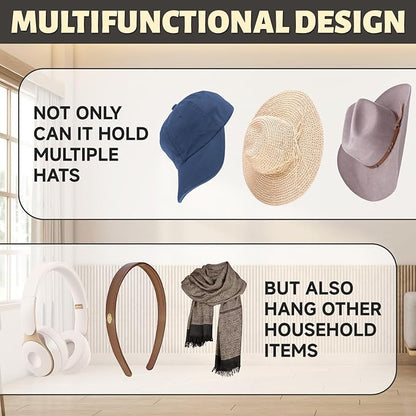 SelfTek 2.9 Inch Cowboy Hat Rack for Wall - 8 Pack Hat Hooks & Holder Hanger, Heavy Duty Adhesive Wall Mount, Western Room Decor for Baseball Cowboy, Sun Hats, Fedora, Wide Brim Hats (Clear)