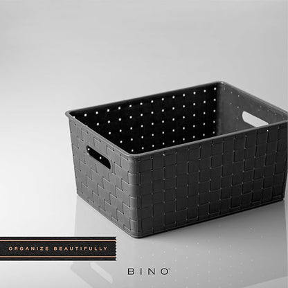 BINO | Plastic Storage Baskets Medium - Black | THE STABLE COLLECTION | Multi-Use Storage | Rectangular Cabinet Organizer | Baskets For Organizing with Handles | Home Office Organization and Storage