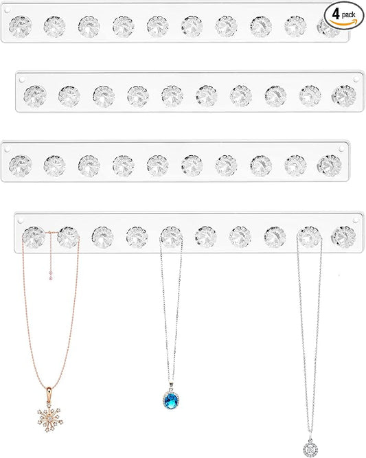 Zreal Jewelry Hanger Necklace Holder, Wall Mount Necklace Organizer, Seashell Shape Jewelry Hooks for necklace, chains (4-pack Clear)