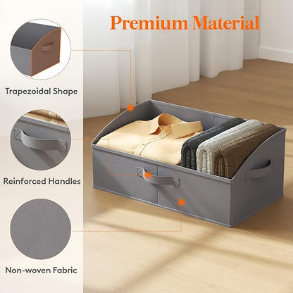 Lifewit Trapezoid Closet Storage Bins for Shelf, 6 Packs Non-woven Closet Organizer Baskets with Handles, Foldable Clothes Containers Boxes for Clothing, Book, Purse, 23L, Extra Large, Gray