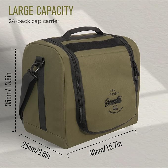 SCAVATA Large Hat Bag for Baseball Caps, Hat Organizer Bag for Traveling & Storing Snapback Cap, Portable Hat Carrier Holder Case for 20-24 Caps (Armygreen)