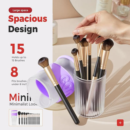 Li&Zhao Makeup Brush Holder with Lid - Makeup Brush Organizer Plastic Makeup Brush Holder for Vanity Expandable Makeup Brush Cup Pencil Holder for Desk Pen Holders for Desktop Countertop Bathroom