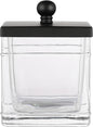 Clear Transparent Hotel Style Apothecary Tempered Glass Canister Jar W/ Matte Black Metal Lid Cover, Classic Countertop Organizer for Cotton balls/pads, Floss Picks, Makeup Storage