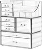 Yieach 3 Pack Clear Makeup Organizer Countertop for Dresser,Vanity and Bathroom Counter Organizer,Tiered Stackable Makeup Acrylic Organizers with 9 Drawer for Skincare,Brush and Make up Holders