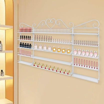 5-Tier Wall-Mounted Nail Polish Storage Racks Set of 3, Metal Cosmetic Display Case with Lipstick Perfume Shelf, Essential Oil Organizer for Home Spa Nail Salon Shop(White)
