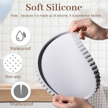 Round Bathroom Tray Silicone Kitchen Counter Decor Vanity Organizer Decorative Coffee Table Tray for Perfume, Candle, Soap Dish, 9 Inch, Light Gray