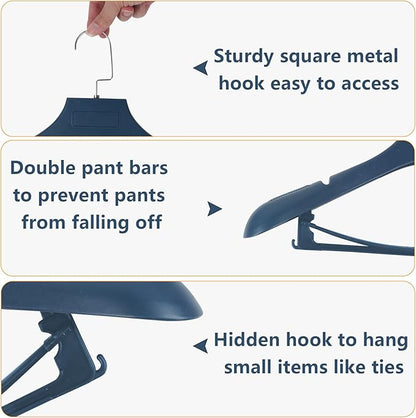 Suit Hangers for Men 6 Pack, Blue Coat Hangers Extra Wide Non Slip Width 17.7", Thick Plastic with Pants Bar & Metal Hook