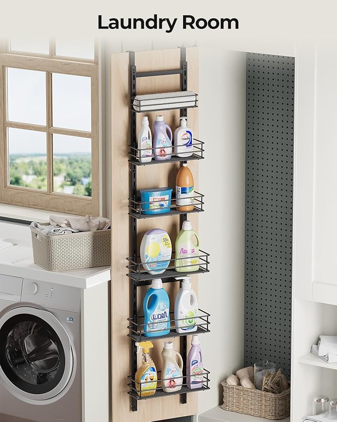 6-Tier Over the Door Pantry Organizer,Cabinet Door Organizer,Kitchen Pantry Door Organizers and Storage,Over the Door Spice Rack,Behind the Door Storage,Door Hanging Organizer,Black