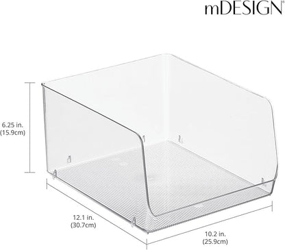 mDesign Wide Stackable Plastic Food Storage Organizer Bin Basket with Open Front for Household Kitchen Cabinets, Pantry, Offices, Closets, Bedrooms, Bathrooms - 10.2" Wide, 2 Pack - Clear
