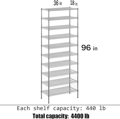 18" Deep x 36" Wide x 96" Height Wire Shelving Kit | 10-Tier | NSF Commercial Storage Rack Unit