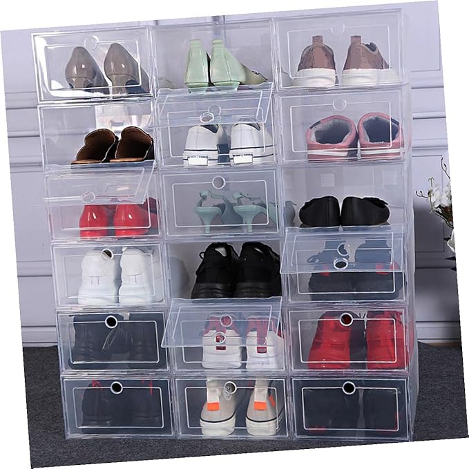 4Pcs Transparent Stackable Shoe Boxes PP Plastic Storage Containers for Closet and Hallway Organization Space-saving Shoe Organizer with High Load Capacity for Home Use