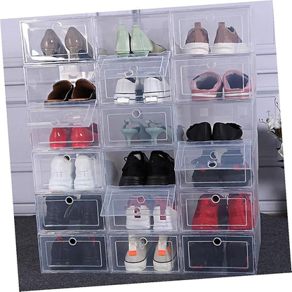 4Pcs Transparent Stackable Shoe Boxes PP Plastic Storage Containers for Closet and Hallway Organization Space-saving Shoe Organizer with High Load Capacity for Home Use