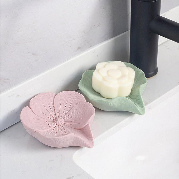 Soap Dish Soap Holder Self-Draining Soap Dish, Resin Bar Soap Holder, Plum Blossom Shape Soap Tray Soap Saver for Bathroom,Kitchen,Sink,Bathtub,Easy Cleaning and Keep Dry