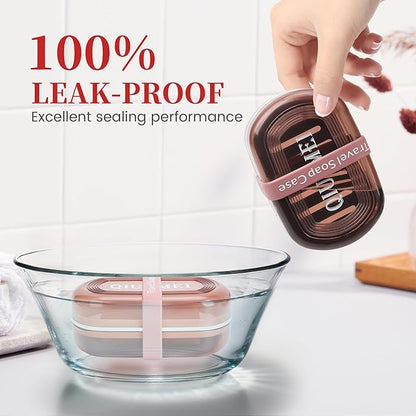 Leakproof Travel Soap Case with Lid | Draining Soap Bar Holder & Dish with Silicone Strap | Includes Mesh Soap Bag | for Shower, Bathroom, Camping, Gym (Red)
