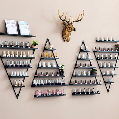 Wall-Mounted Nail Polish Rack, Set of 10 Triangular Black Nail Polish Shelf Lipstick Perfume Cosmetic Display Shelf for Home Spa Nail Salon Shop