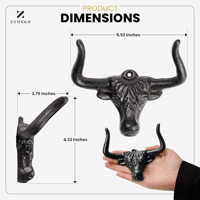 Cowboy Hat Rack for Wall - 6 Pack Cast Iron Cowboy Hat Holder,Hat Storage Organizer Hat Hooks for Wall Western Decor for Bedroom Western Gifts (Rust, 6 Pack)