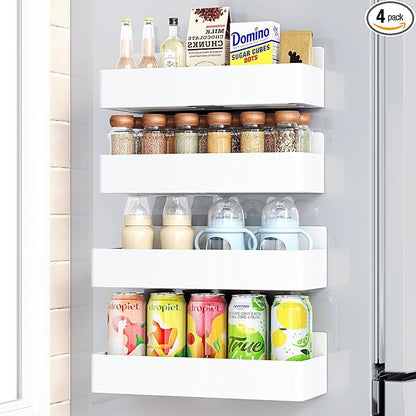 Mystozer Magnetic Spice Rack for Refrigerator, Kitchen Organizer and Storage Shelf, White (4 Pack)…