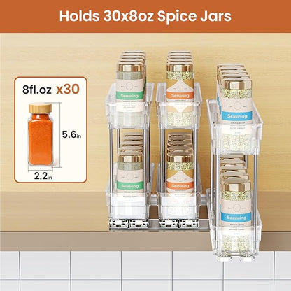 Mystozer Pull Out Spice Rack Organizer for Cabinet, Slide Out Spice Racks Organizer, Easy to Install Spice Cabinet Organizers, 2.3''Wx10.66''Dx8.11''H, 3 Packs-2 Tiers(Clear)