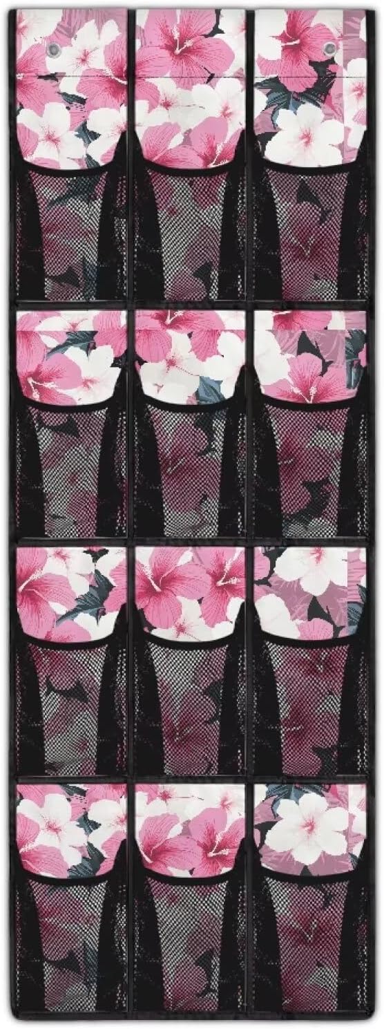 Tropical Flowers Shoe Organizer Door Hanger,Shoes Hanger Storage Organizer Bag for Bedroom,Hanging Shoe Storage Hanging Bag