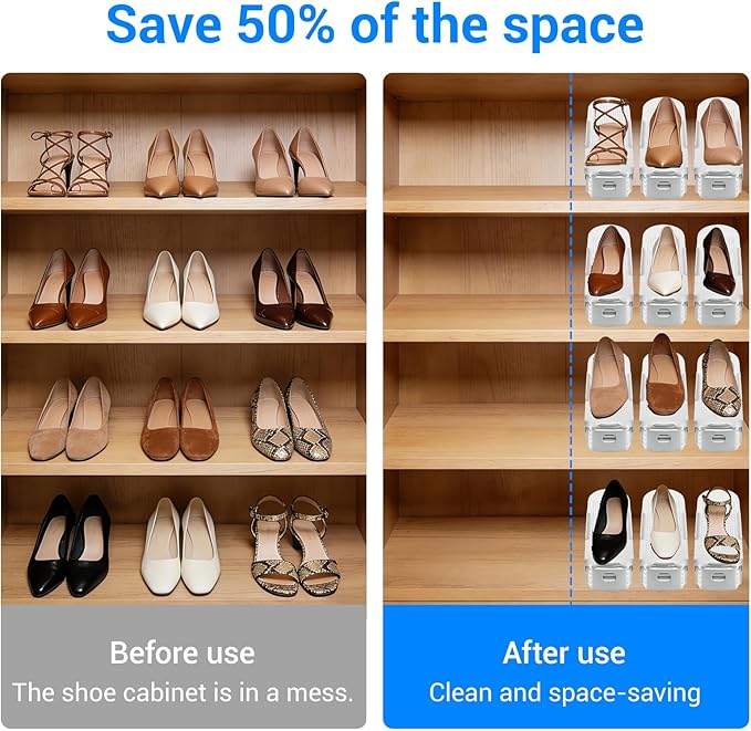 15-Pack Shoe Slots Organizer, 4 Levels Adjustable Shoe Support Rack Storage Stacker Effective Space Saver Half for Closet Storage Organization, White