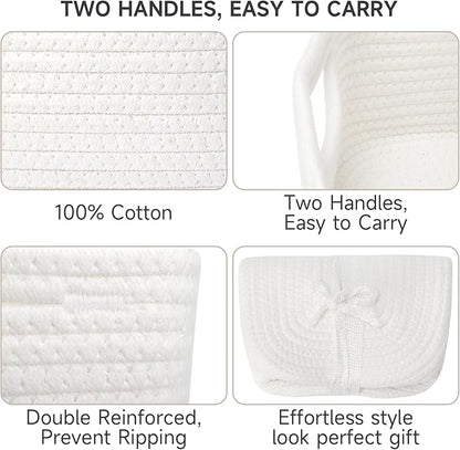 3-Pack Storage Baskets for Organizing | Woven Shelf Toy Basket | Rope Baskets for Gifts Empty | Closet Organizer Bins with Handles | Cube Decorative Box | 13.7×7.1×6.7” | White