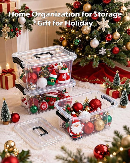 NUMIFUN Plastic Storage Bins with Lids 6 Pack Storage Organizer, 7 Quart Stackable Storage Bins with Buckle-Up Latches and Handle Storage totes easy for Home Office Pantry Organization, Clear Lids