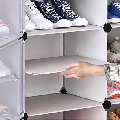 Free Standing Shoe Racks DIY Shoe Organizer Stackable Shoe Cabinet for Closet Entryway Living Room Small Space Shoe Shelves Clear Door Easy Assembly