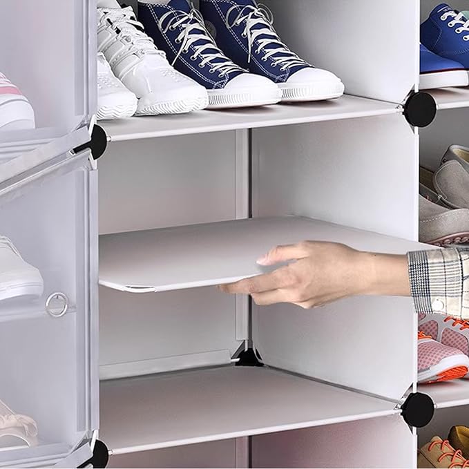 Free Standing Shoe Racks DIY Shoe Organizer Stackable Shoe Cabinet for Closet Entryway Living Room Small Space Shoe Shelves Clear Door Easy Assembly