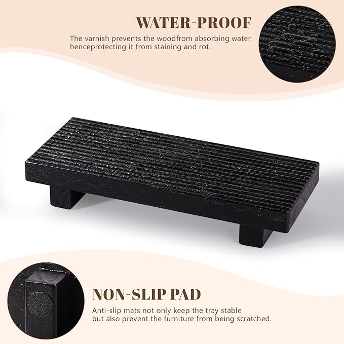 Bathroom Tray Farmhouse Decor Pedestal Stand Wood Riser Display Kitchen Accessories Soap Holder for Sink, Counter, Vanity, 8.7 * 3.6 Black